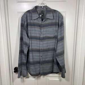 Marmot Long Sleeve Button Up Flannel Shirt Men’s L Gray Striped